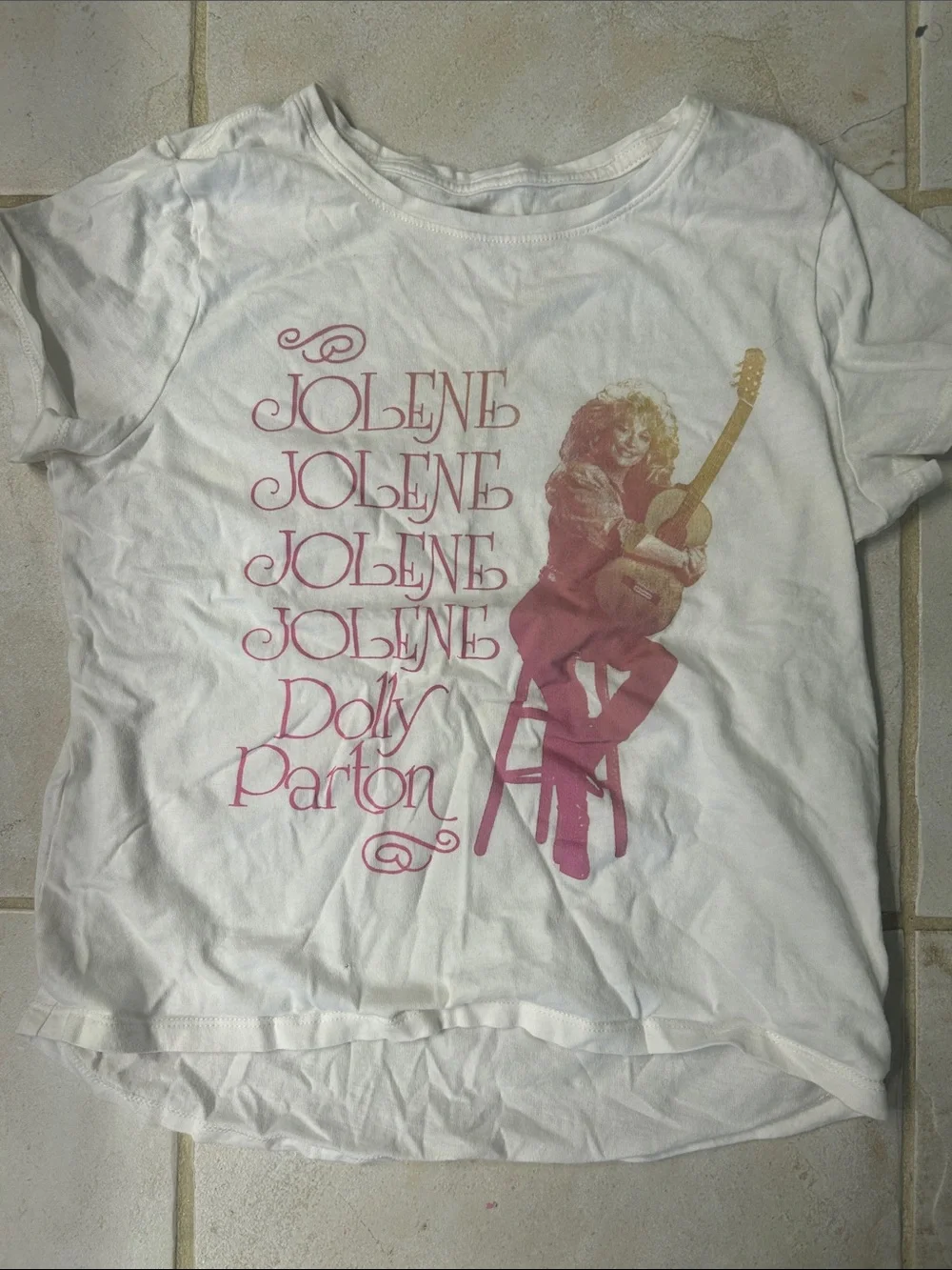 Old Navy White Short-Sleeve Tee with Pink and Gold Dolly Parton Graphic